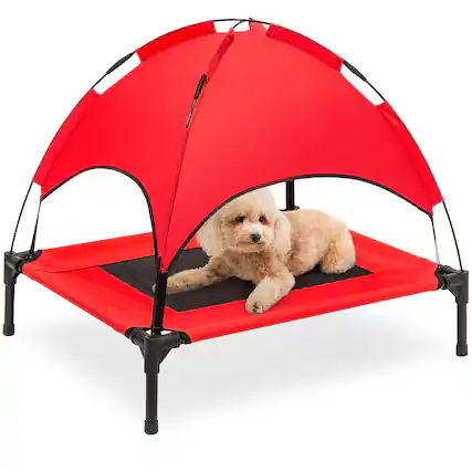 Front. Best Choice Products - Best Choice Products 30in Elevated Cooling Dog Bed, Outdoor Raised Mesh Pet Cot w/ Removable Canopy, Carrying Bag - Red - Red.