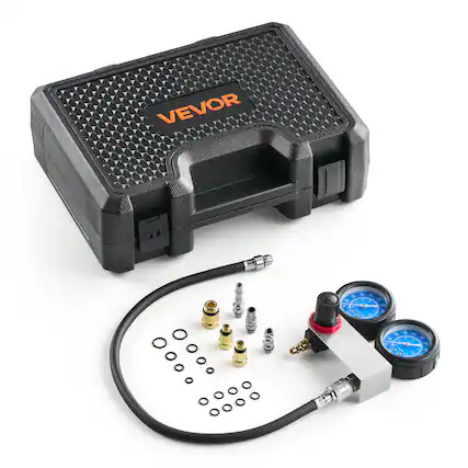 Front. VEVOR - Engine Cylinder Compression Tester Kit, Pressure Gauge Range of 0-100 PSI, Automotive Leak Down Tester Kit - Black,Orange.