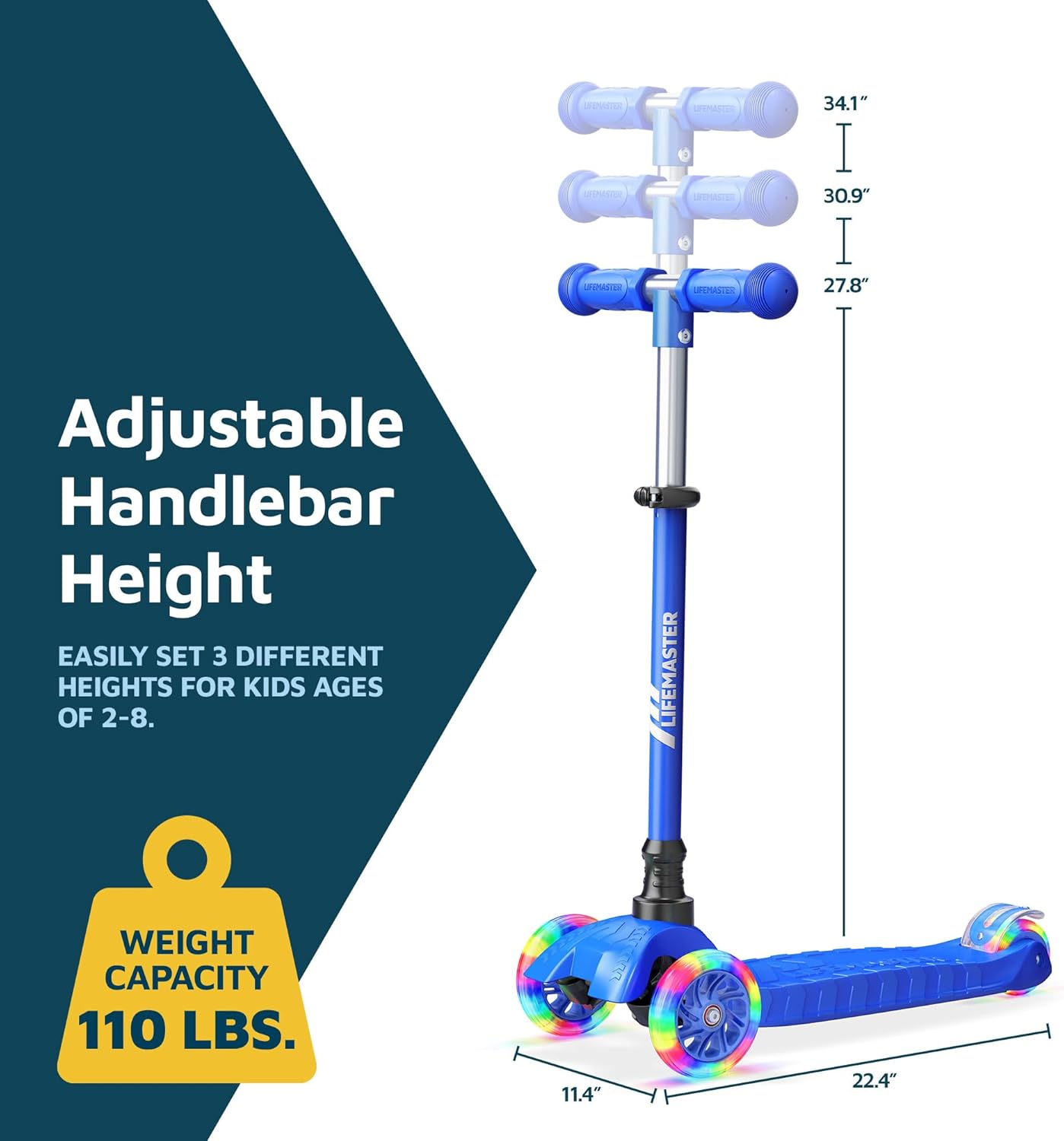 Bakken Swiss Lifemaster Kids 3 Wheel Scooter – LED Light Up Wheels