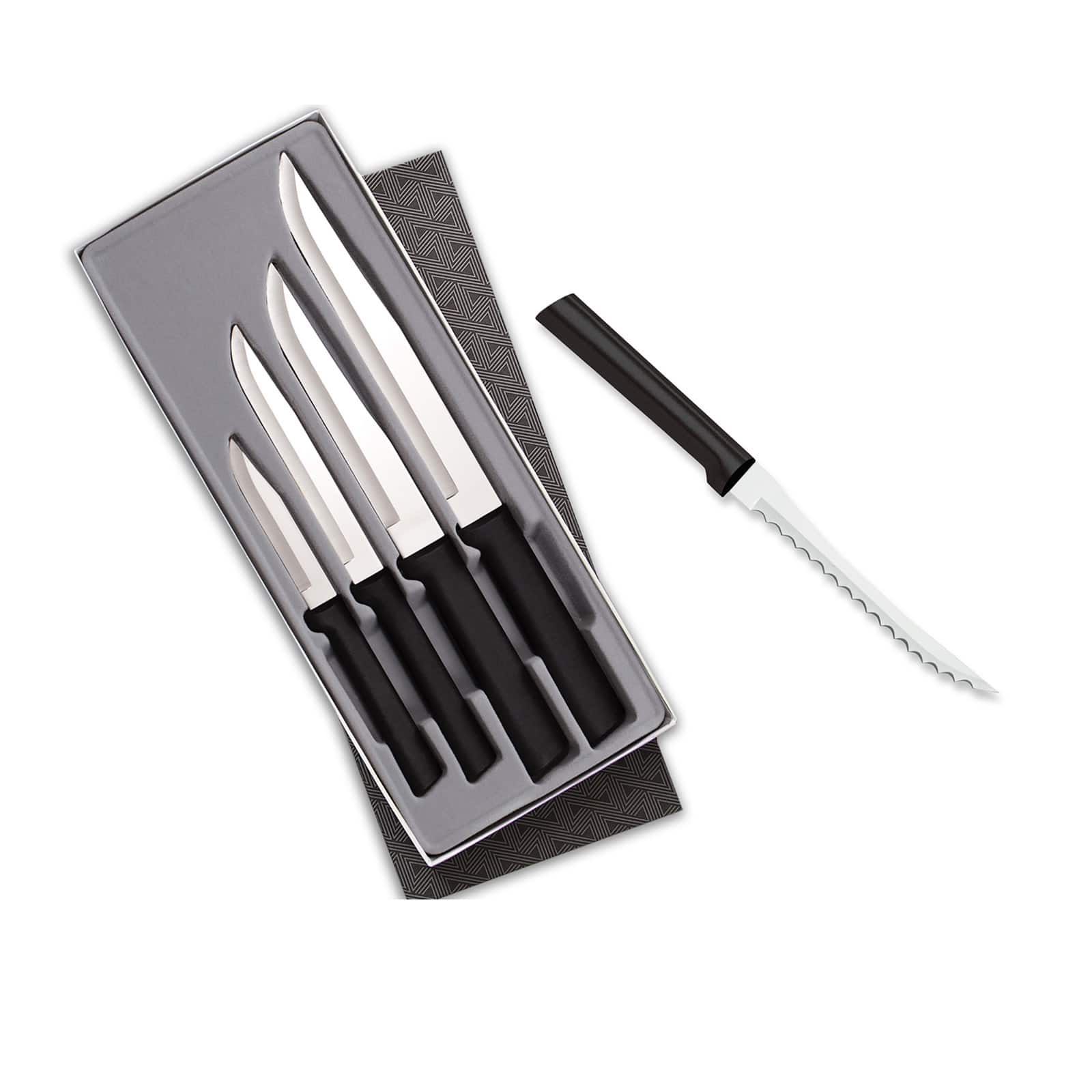 Rada - 4 Piece Wedding Register Set & 5-Inch Tomato Slicer Stainless Steel Serrated Blade, Handles - Black