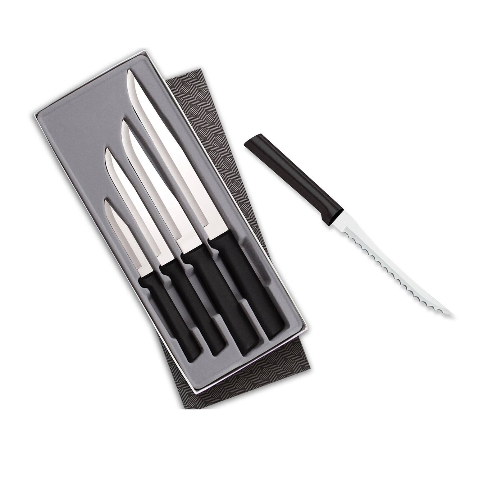 Front. Rada - 4 Piece Wedding Register Set & 5-Inch Tomato Slicer Stainless Steel Serrated Blade, Black Handles - Black.