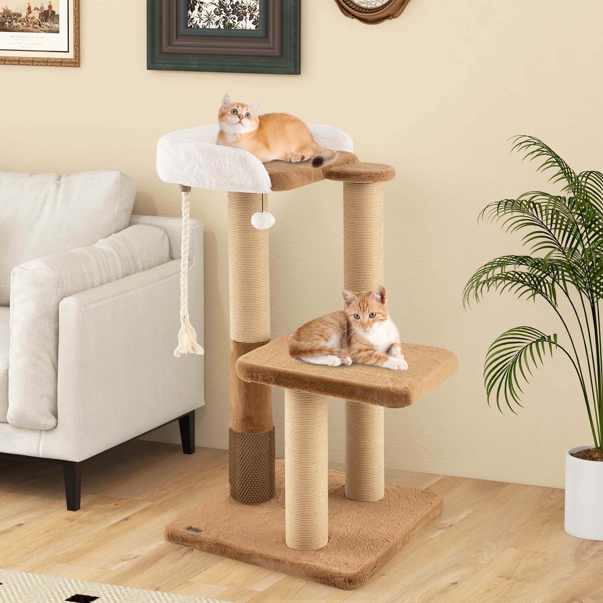 Alt View 3. Costway - Costway 44" Cat Tree for Indoor with Plush Padded Perch Scratching Posts Jumping Platform - Caramel,White.