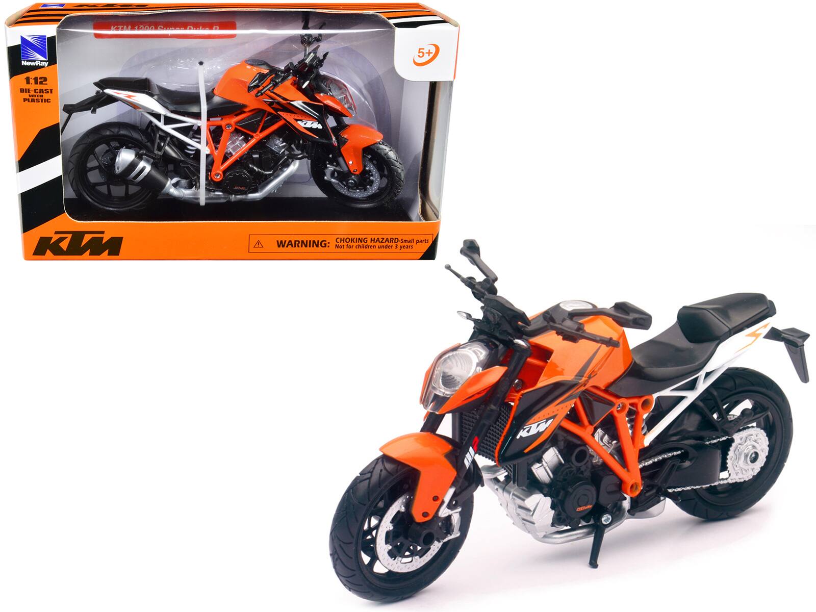 KTM 1290 Super Duke R  
1:12  
DIE-CAST PLASTIC  
NewRay  
BIL-CAST  
WARNING: CHOKING HAZARD - Small parts. Not for children under 3 years.  
5+