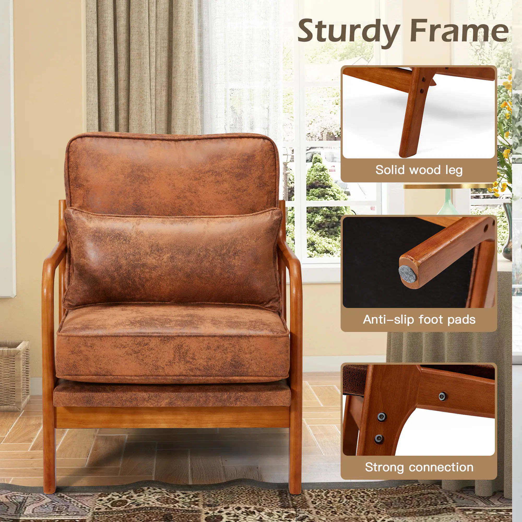Sturdy Frame

- Solid wood leg
- Anti-slip foot pads
- Strong connection