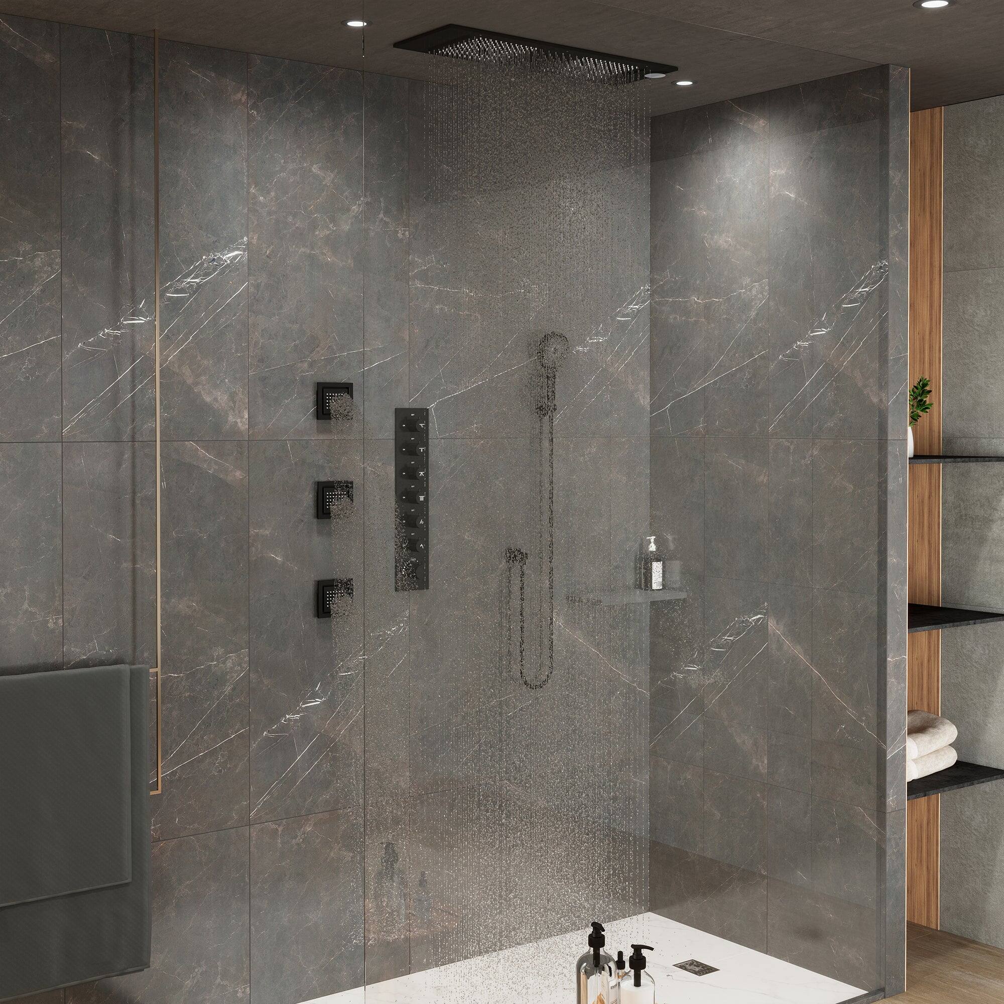 Alt View 3. Boyel Living - 4-Spray Thermostatic Dual Shower Head Ceiling Mount Fixed and Handheld Shower Head 2.5 GPM/Body Spray in Matte Black - Matte Black.