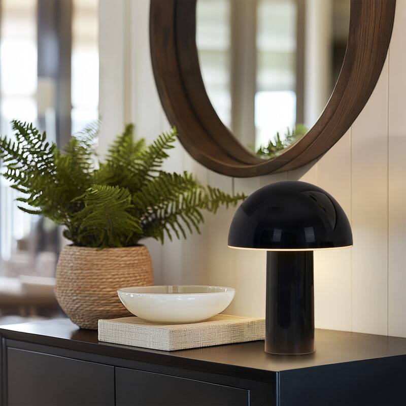 Alt View 7. Brightech - Celia LED Modern Industrial Round Dome Dimmable Cordless Portable Rechargeable Bedside Nightstand Desk Lamp - Glossy Black.