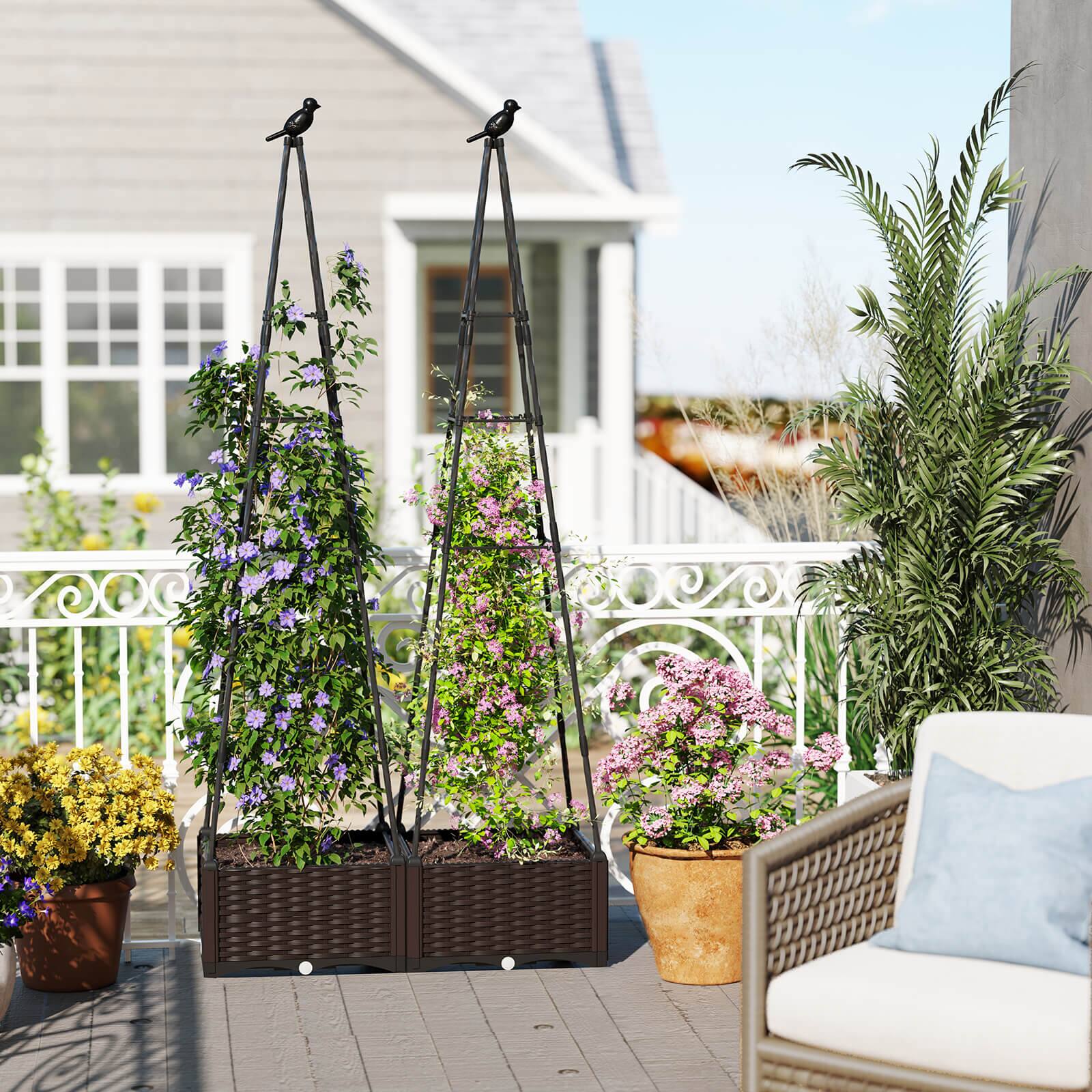 Alt View 3. Costway - Costway 1 PCS Raised Garden Bed with Plant Box & Obelisk Trellis Lockable Wheels Cage Planter - Brown.