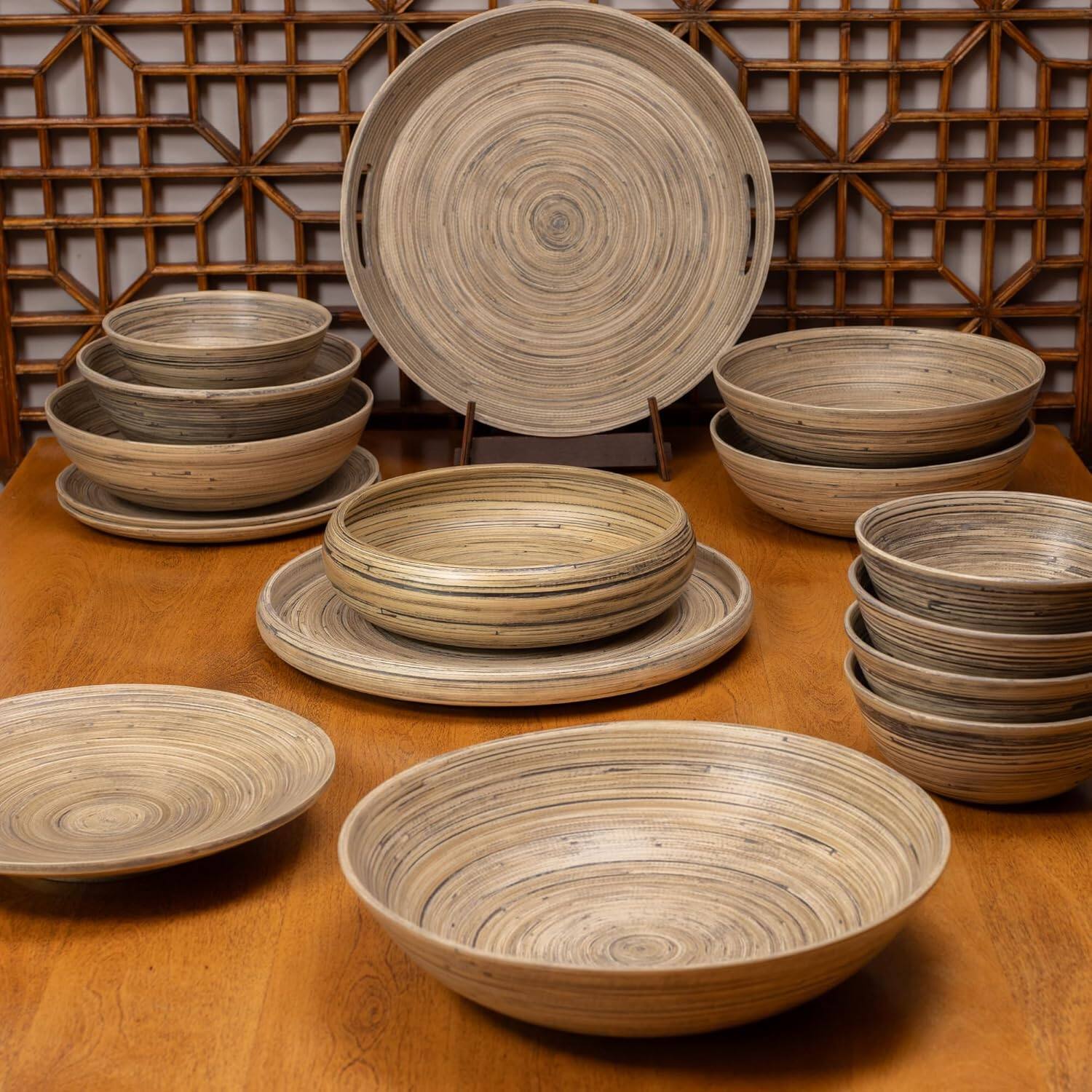 Alt View 5. Lexa - Bamboo Salad Bowl Set, 8 Inch x 4, Black Bamboo - Black/Natural.