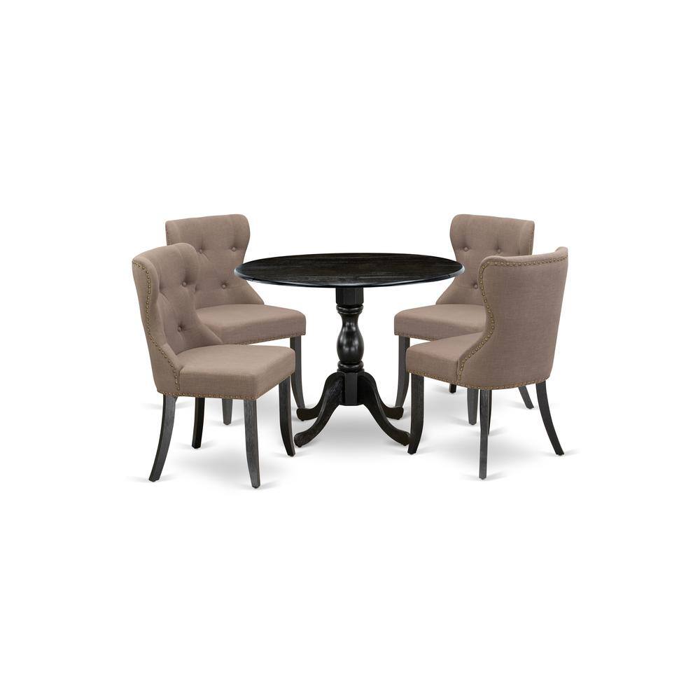 Left. East West Furniture - East West Furniture DMSI5-ABK-48 5 Piece Kitchen Table Set Contains 1 Drop Leaves Dining Table and 4 Coffee Linen - Wire Brush Black.
