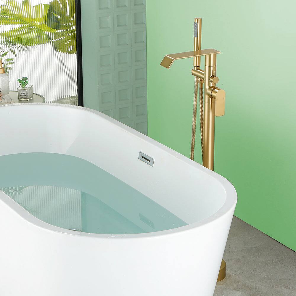 Alt View 3. Boyel Living - Black Bathtub Faucet 2-Function Brass Pressure Balance Valve 3-Function Hand Shower 1.5m PVC Hose - Brushed Gold.