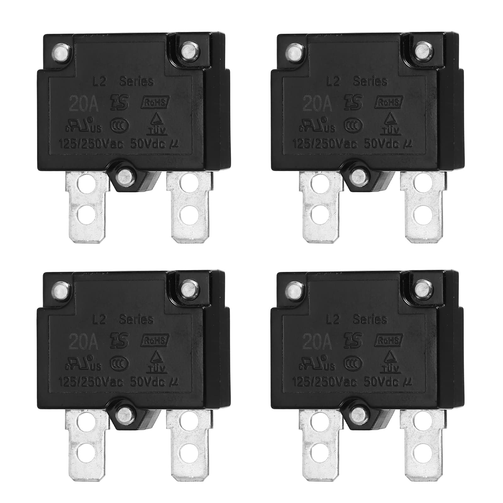 Unique Bargains - 4pcs 20A Push Button Circuit Breaker, 125/250V AC,50V DC, Automatic Reset Thermal Overload Protector for Industrial - Black price history on PriceWatchPro
