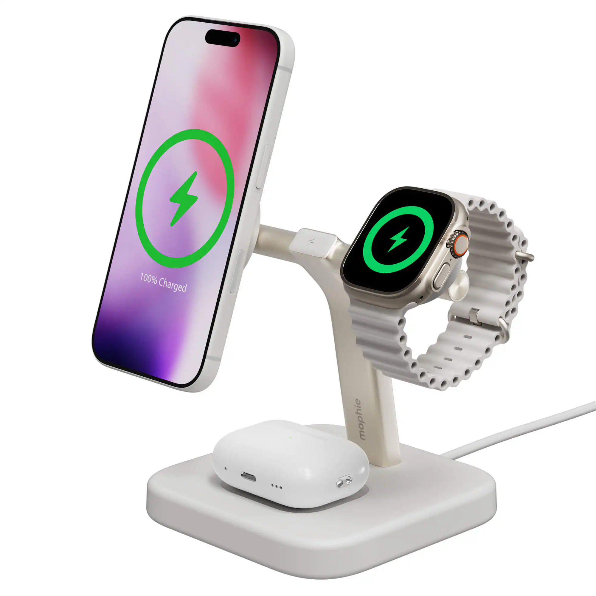 mophie - Qi2 3-in-1 Charging stand - White
