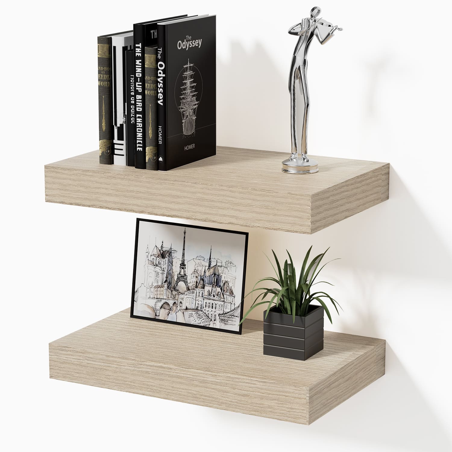 BOMEDA - Wooden Floating Shelves for Wall, Wall Shelf for, Bedroom, Living Room, Bathroom Shelves Storage, 12x7x1.5 in, 2 Pack - Oak