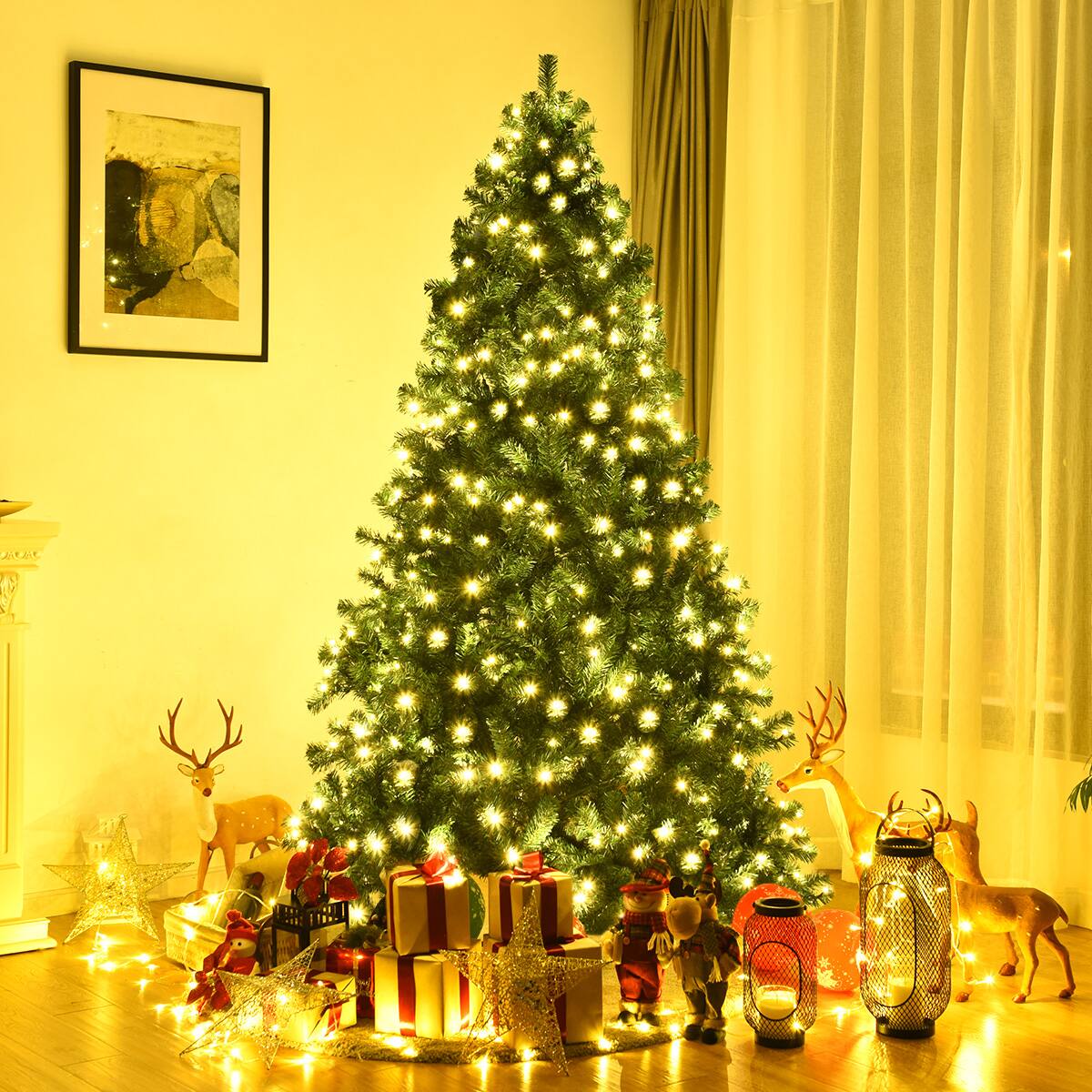 Alt View 11. Costway - 7.5Ft Pre-Lit Hinged PVC Christmas Tree 400 LED Lights New - Green.