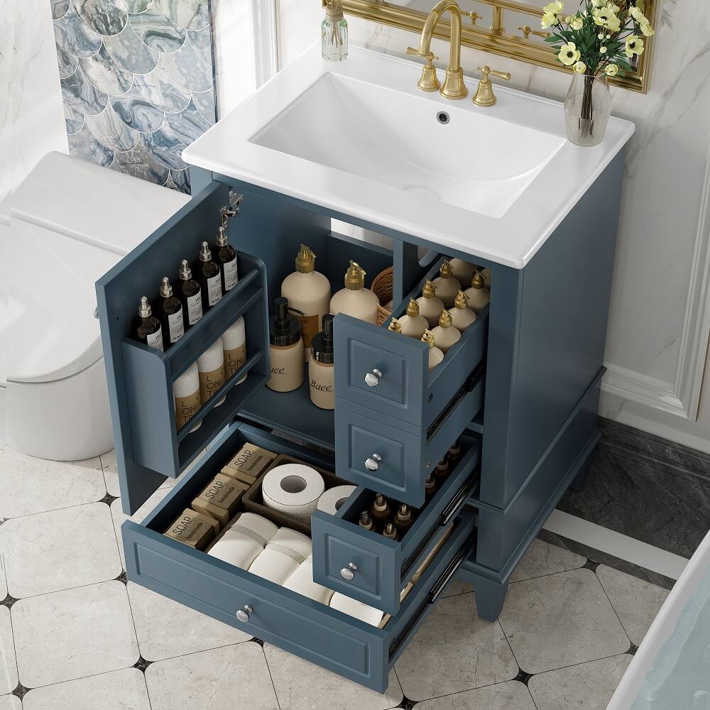 Loheer - 24 inch bathroom vanity with sink Freestanding Vanity with Ceramic Top - Gray Blue