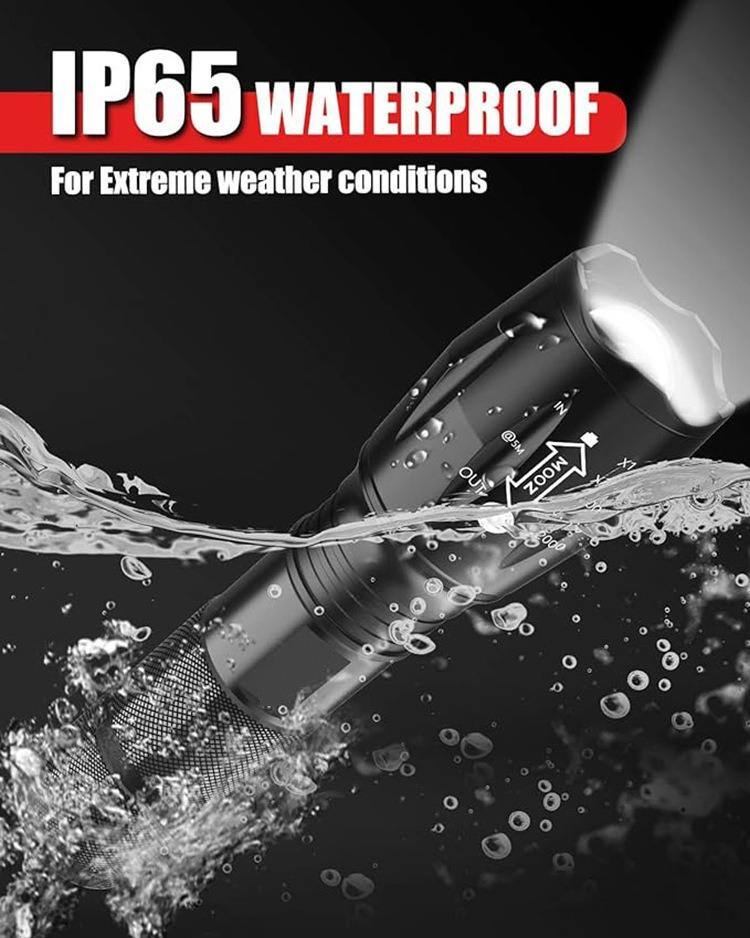 Cluzine Tactical LED Flashlight,IP65 Waterproof, Aluminum Alloy, 3xAAA ...