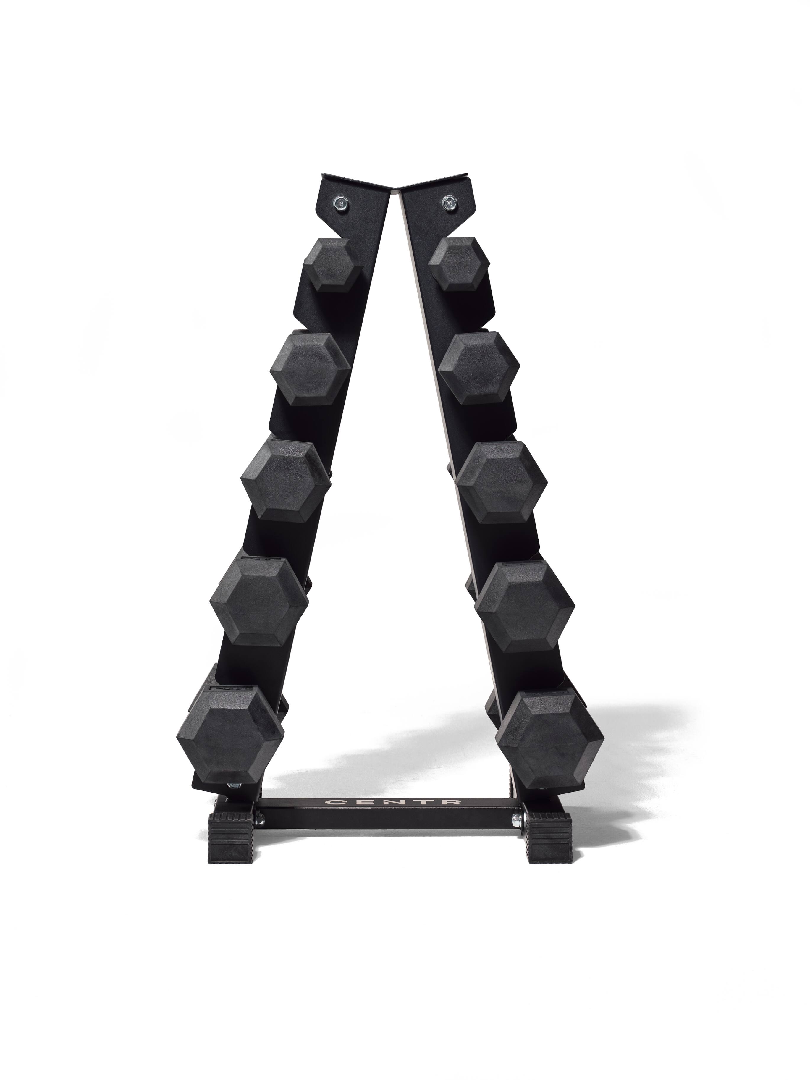 Angle. Centr - 5-25 Lb Dumbbell Weight Set with Rack - Black.