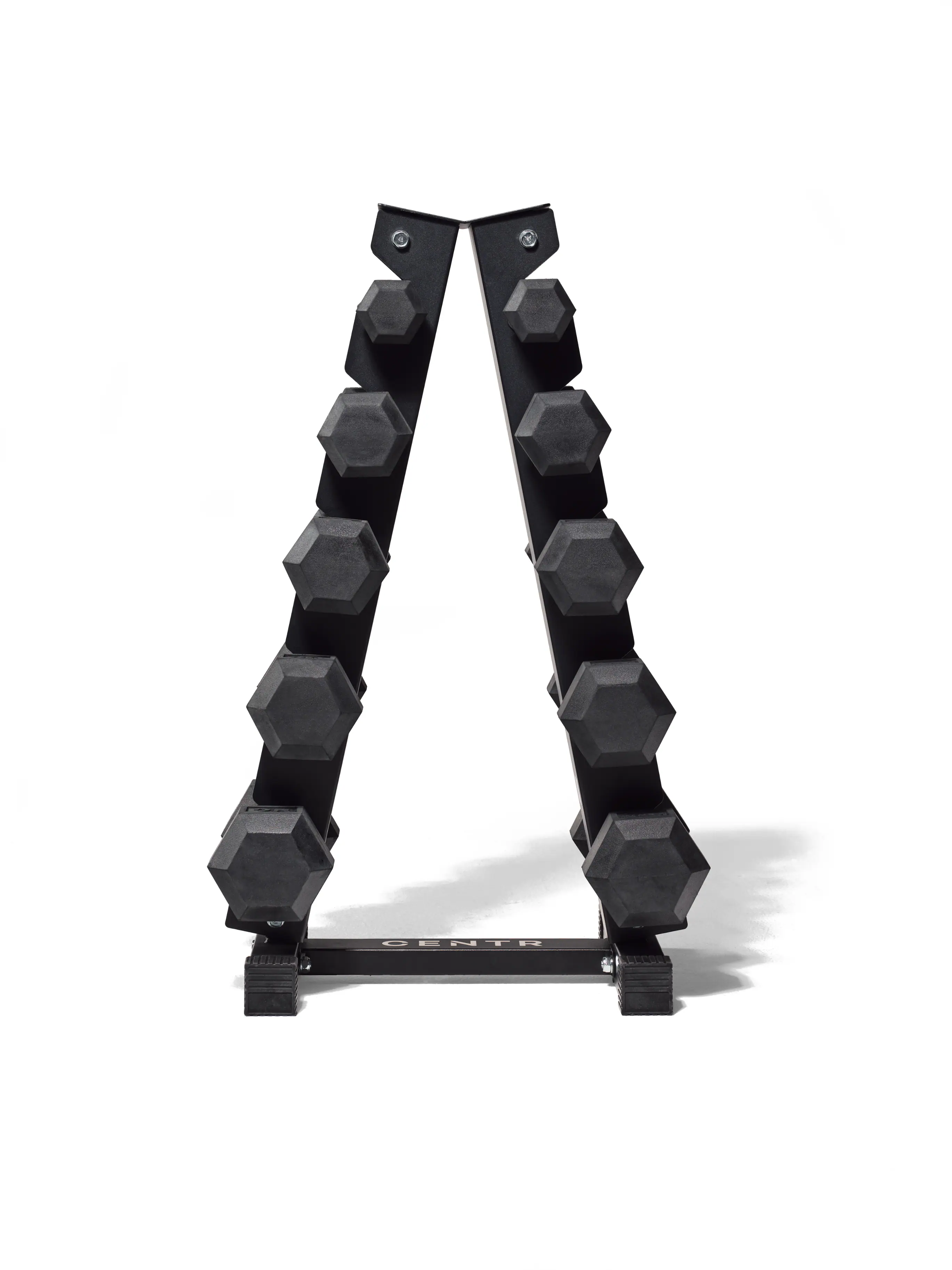 Angle. Centr - 5-25 Lb Dumbbell Weight Set with Rack - Black.