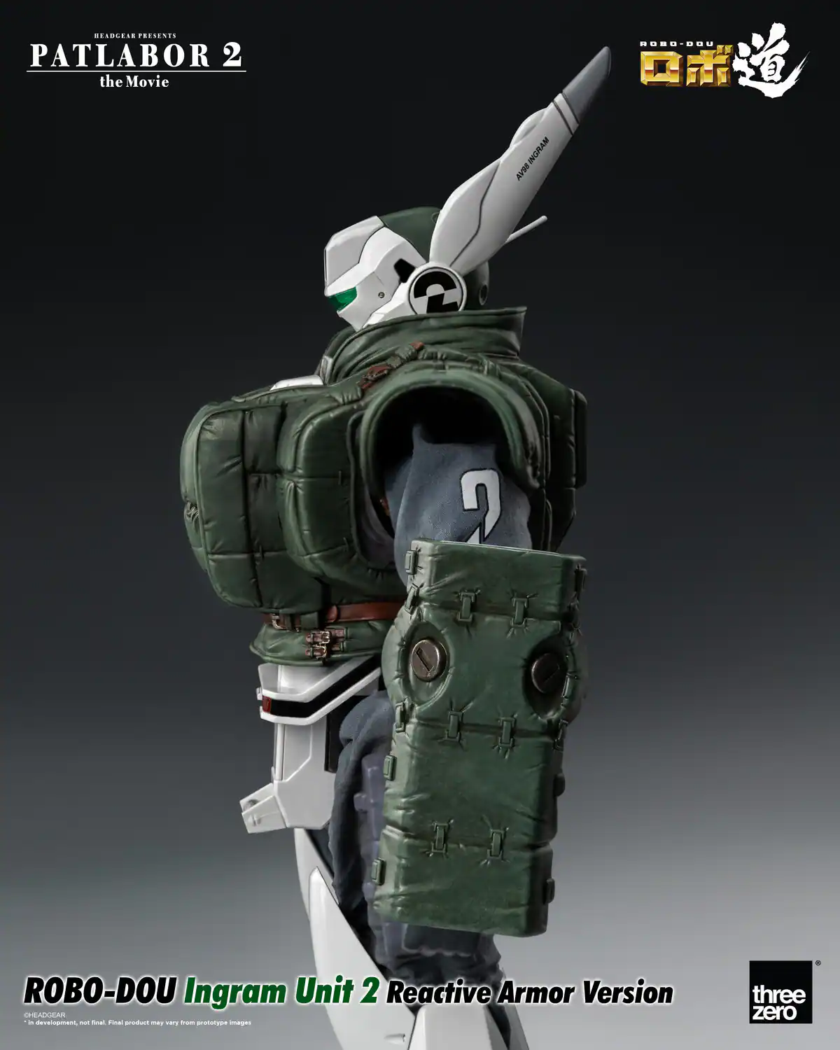 BRADLESS PRESENTS PATLABOR 2 the Movie

ROBO-DOU Ingram Unit 2 Reactive Armor Version

HEADGEAR - development, not final. Final product may vary from prototype images.