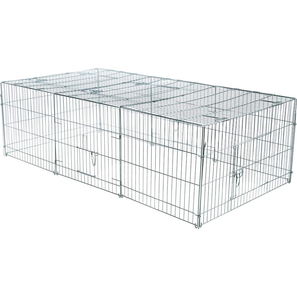 TRIXIE - Enclosed Outdoor Ft. Galvanized Metal Animal Cage with 5 Doors - Silver