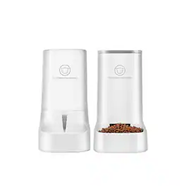 Cluzine - Automatic Pet Food Dispenser & Water Feeder Bowl, Separate Design for Puppies & Kittens - White