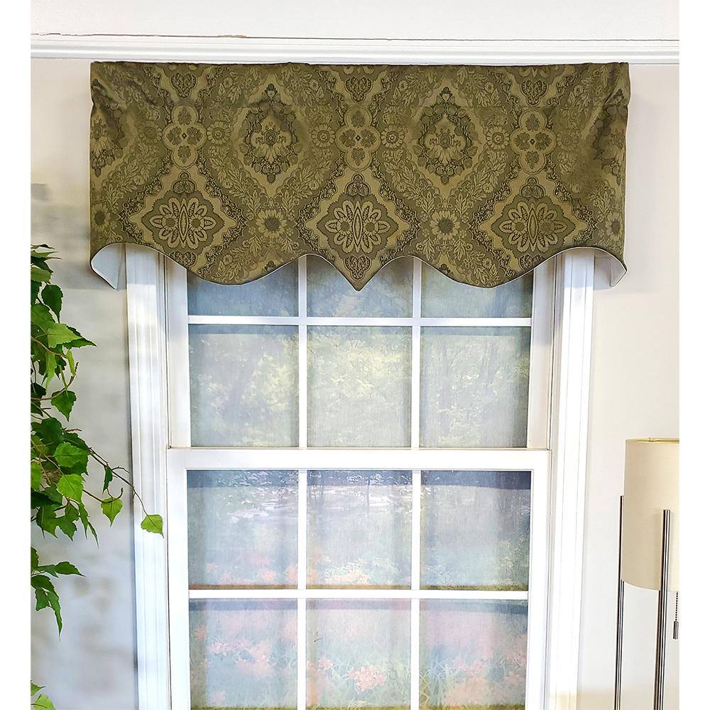 Angle. RLF Home - RLF Home Chintz Regal 3" Rod Pocket Lining Luxurious and Elegant Window Treatment Valance 50" x 17" Olive - Olive.
