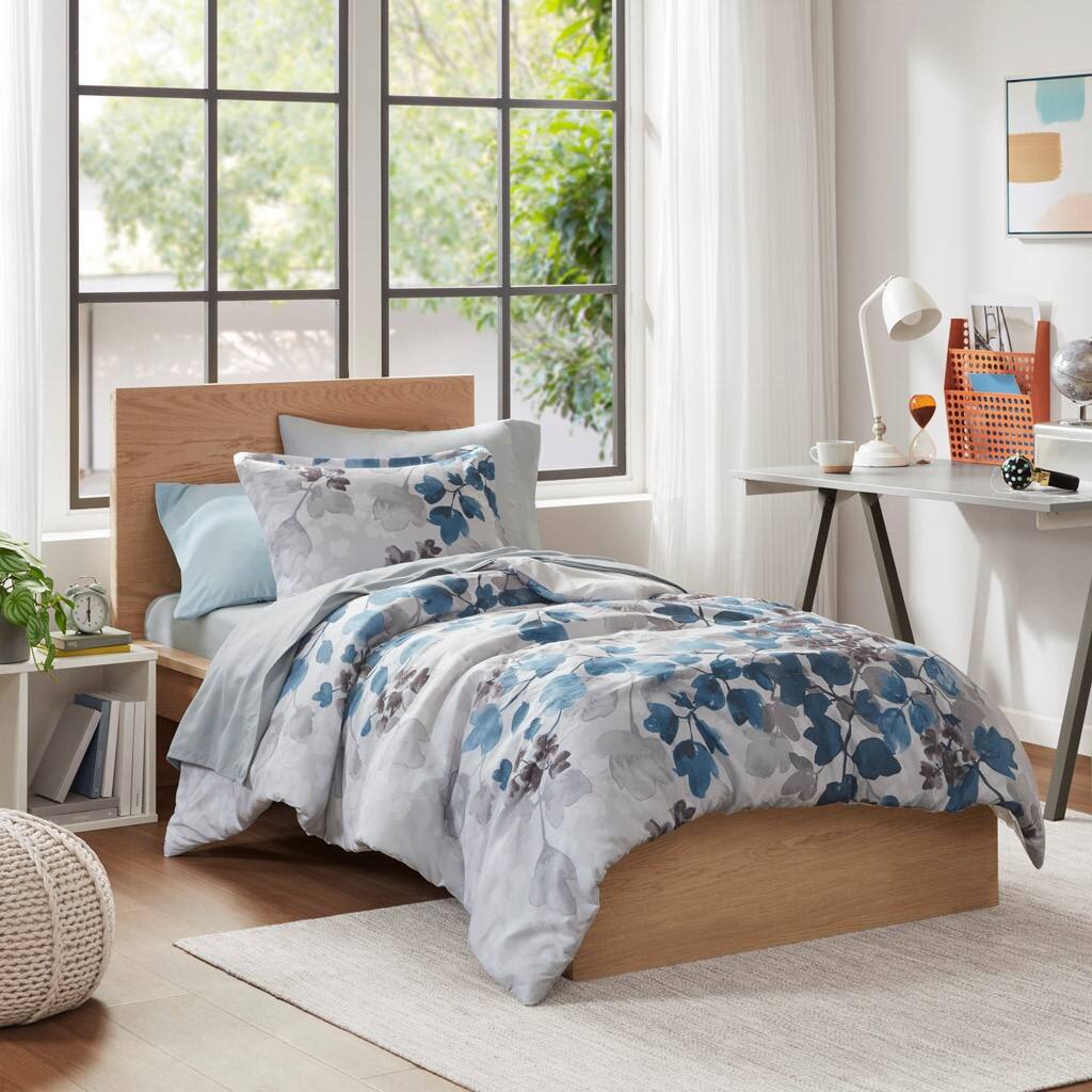 Alt View 1. Gracie Mills - Gracie Mills Houston Modern Floral Comforter Set with Bed Sheets - Blue.