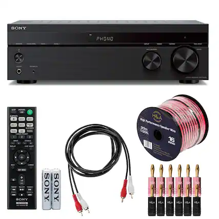 SONY
PHONO
SPEAKERS
WOOL
2010
DEPLAY
COMIUM
BUILFOOM
PURE DIRECT
PAPUT SELECTOR
VOLUME
PHONES
PORTABLE
STEREO RECEIVER STR-OH100
9,11P SPEAKERS A/8 G BLUETOOTH 0 NPUT1 INPUT2 ETURN NPUT4 PORTABLE BLUETOOTH PHONO FM PARING TUNER PRESET 1 2 3 BASS TREBLE + DISPLAY PURE DIRECT BACK DIMMER AMP MENU TUNING- HEMORY TUNING+ << >= PRESET- PRESET+ KA
SONY 21 SYSTEM RMT-AA4000
SONY
High H&A 30m Performance Speaker 100ft Wire 16 AWG