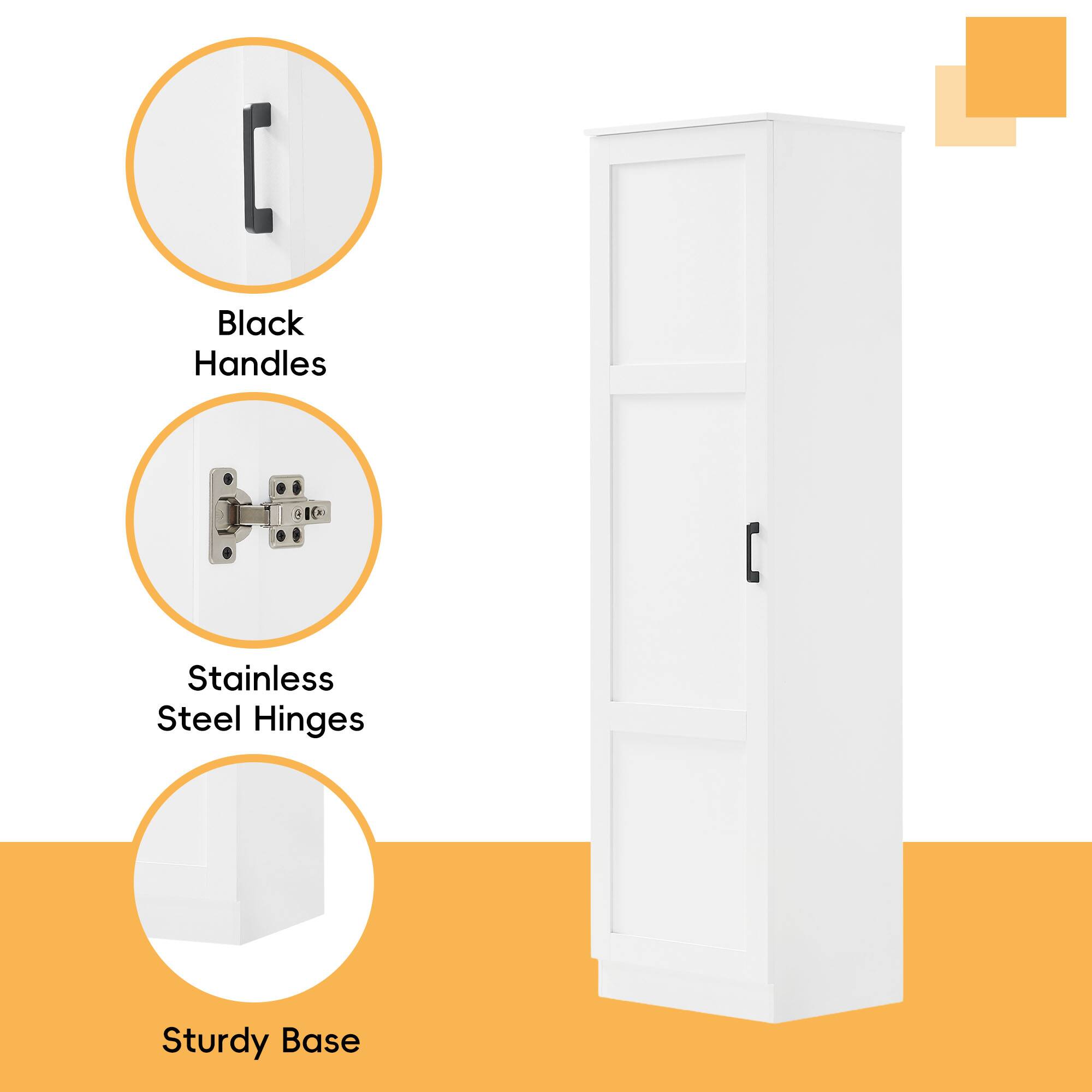 - Black Handles
- Stainless Steel Hinges
- Sturdy Base