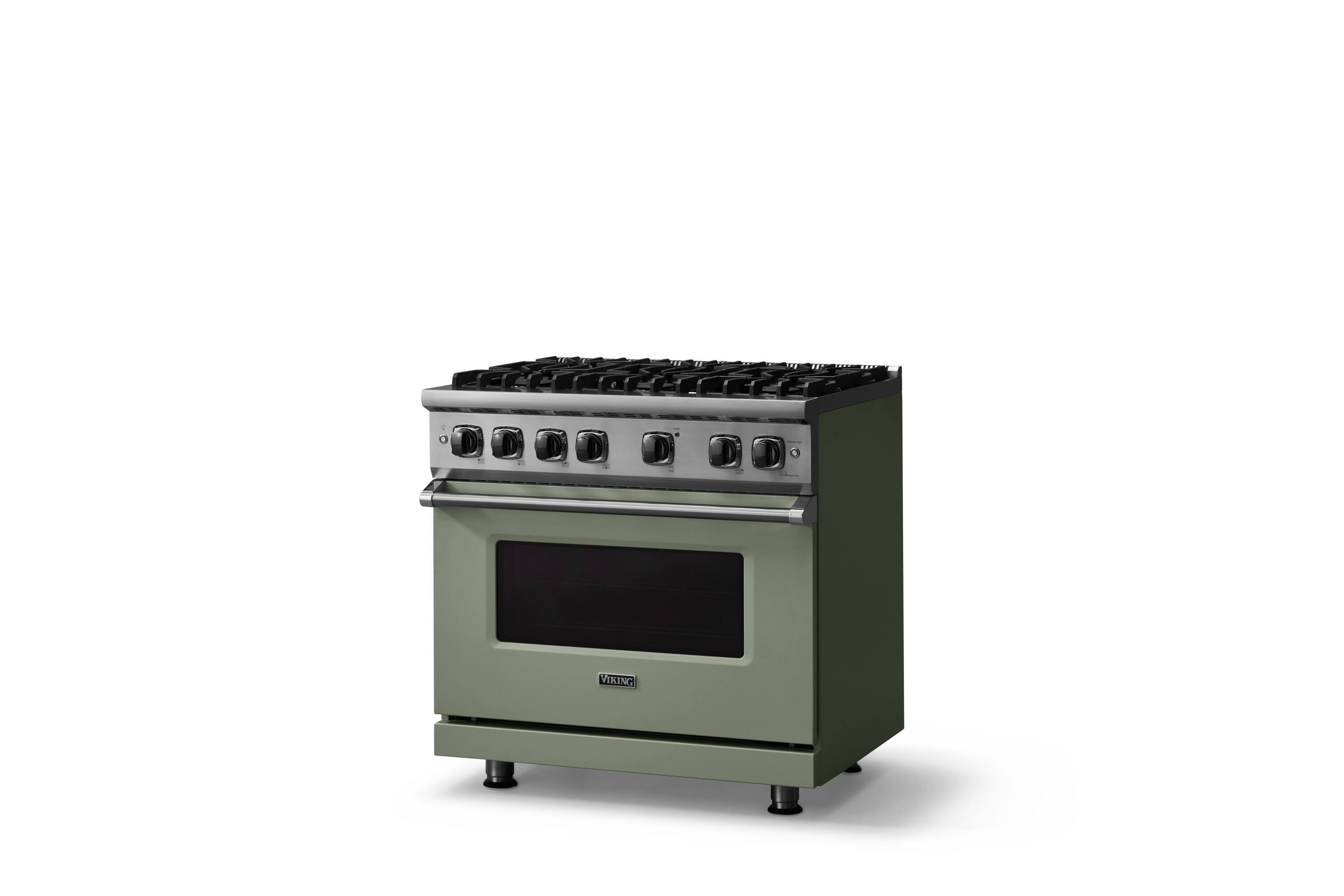Angle. Viking - 36"W./24"D. 5.1 Cu. Ft.  Gas Sealed Burner Range-6 Burners-Eucalyptus-LP - Eucalyptus.