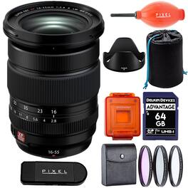Fujifilm - XF 16-55mm f/2.8 R LM WR II Lens Bundle with 64GB SD Card, Lens Pouch and Advanced Accessories | Fuji 16-55mm - Black
