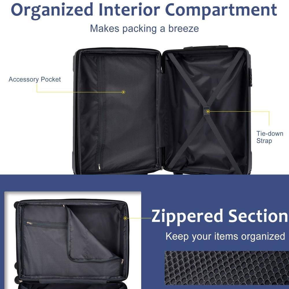 Organized Interior Compartment  
Makes packing a breeze  

Accessory Pocket  
Tie-down Strap  

Zippered Section  
Keep your items organized