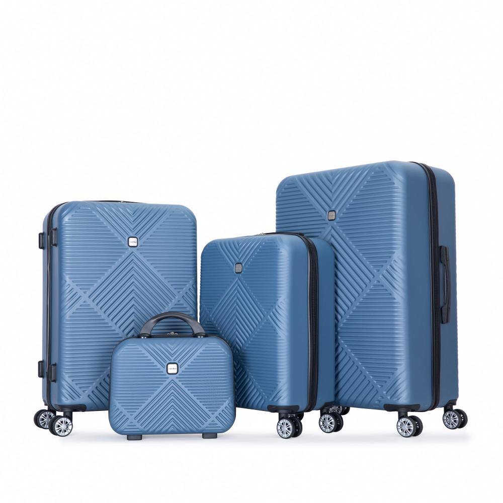 Angle. BreeBe - 4-piece ABS lightweight suitcase, 14 inch makeup box, aircraft wheels - Blue.