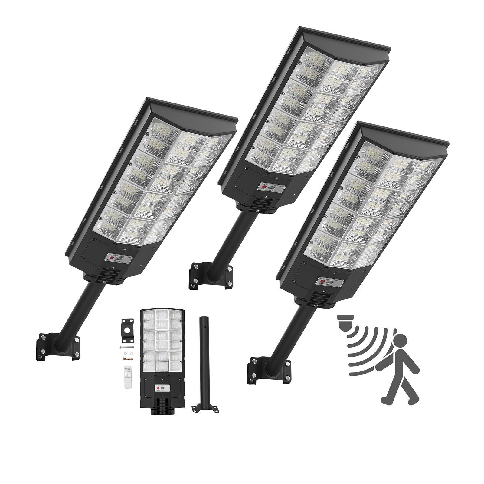 Front. VEVOR - 8000W Solar Street Lights Outdoor, 450000LM, Commercial Parking Lot Lights Dusk to Dawn, LED Flood Security Lamp - Black.