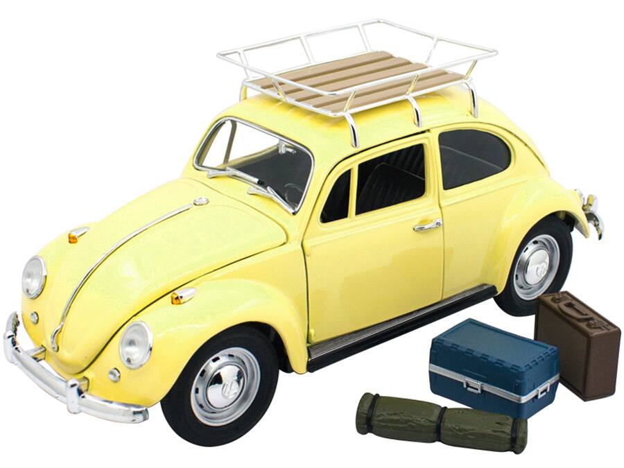 Alt View 2. Road Signature - 1967 Volkswagen Beetle with Roof Rack and Luggage Yellow 1/18 Diecast Model Car by Road Signature.