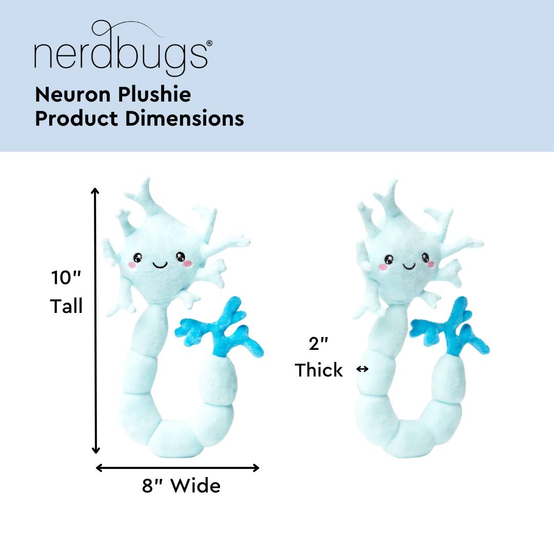 nerdbugs®  
Neuron Plushie  
Product Dimensions  

10" Tall  
8" Wide  
2" Thick