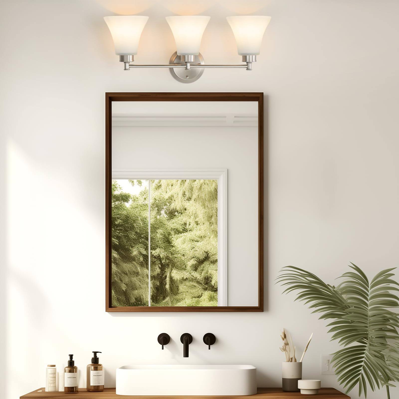 Back. Earthley Blooms - 3 Light Bathroom Vanity Vintage Brushed Nickel Lighting Fixtures Over Mirror Traditional Wall Sconce With... - Black-2PC-1 Light.