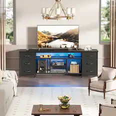 Front. Furnulem - Modern TV Stand with Power Outlets 6 Drawer Entertainment Center Media Console with Storage for Living Room - Black.