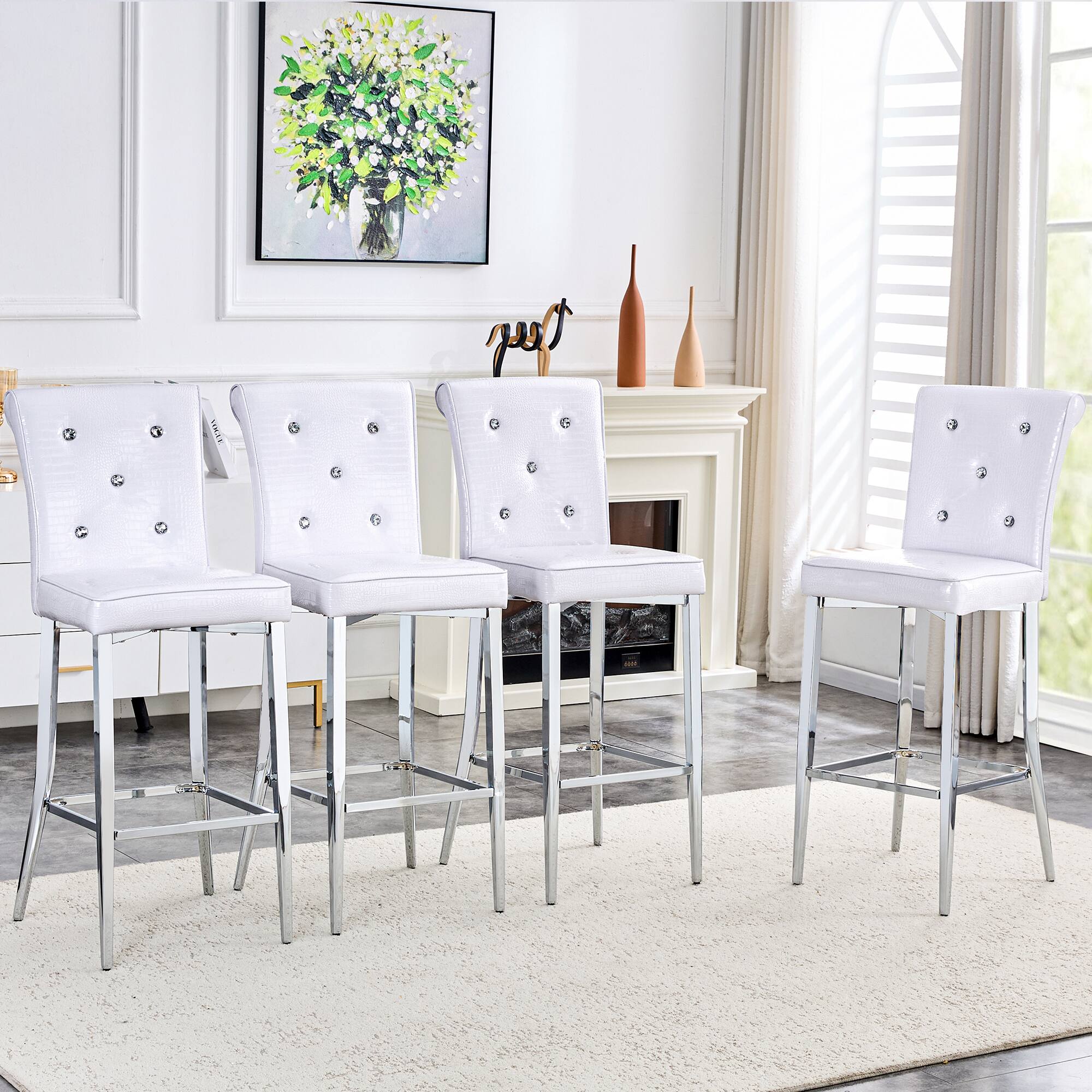 Alt View 1. Loheer - Set of 2 Crocodile Texture Bar Chairs 21.3x17x45 in - White.