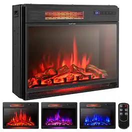 Costway - 25"Electric Fireplace Freestanding & Recessed Heater Log Flame Remote 1350W - Black