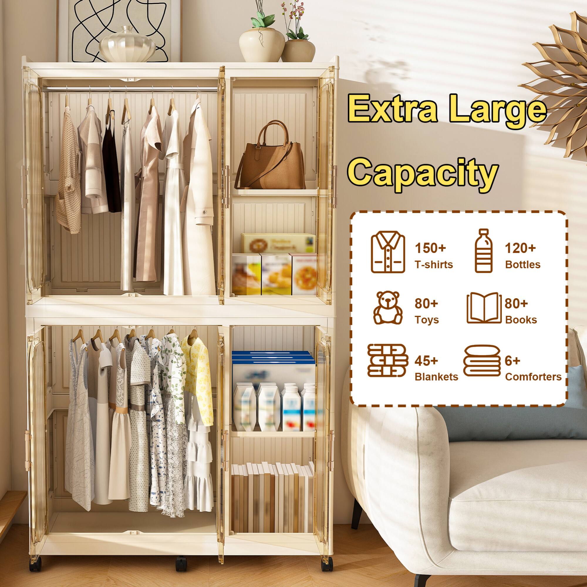 Extra Large Capacity

150+ T-shirts  
120+ Bottles  
80+ Toys  
80+ Books  
45+ Blankets  
6+ Comforters