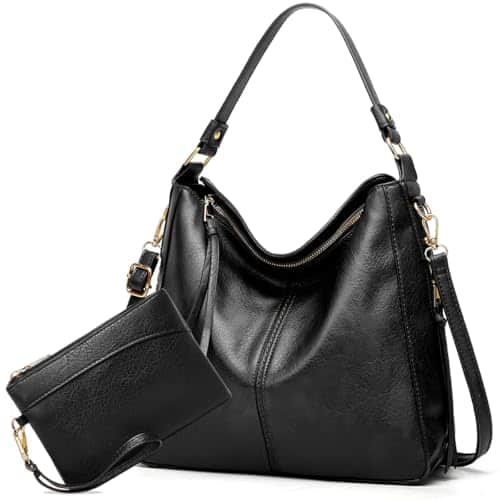 Fabibe - Large Trendy Designer Hobo Tote Bag For Women Soft Leather Crossbody Shoulder Handbag Purse And Wallet Set Brown - Black