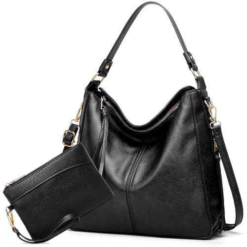 Fabibe - Large Trendy Designer Hobo Tote Bag For Women Soft Leather Crossbody Shoulder Handbag Purse And Wallet Set Brown - Black