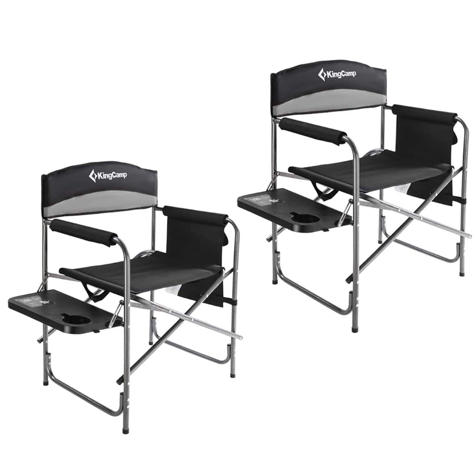 KingCamp - Padded Outdoor Folding Chair with Table & Pockets, Black/Grey (2 Pack) - Black/Medium Grey