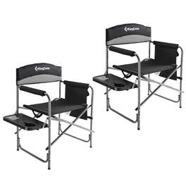 KingCamp - Padded Outdoor Folding Chair with Table & Pockets, Black/Grey (2 Pack) - Black/Medium Grey