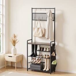 VEVOR - Hall Tree, 70.9 in Coat Rack with Shoe Storage, Freestanding 4-Tier Shoe Rack Organizer with Hooks, Side Pocket - Brown