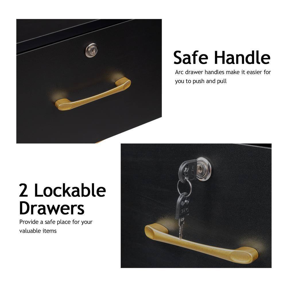 Safe Handle  
Arc drawer handles make it easier for you to push and pull  

2 Lockable Drawers  
Provide a safe place for your valuable items