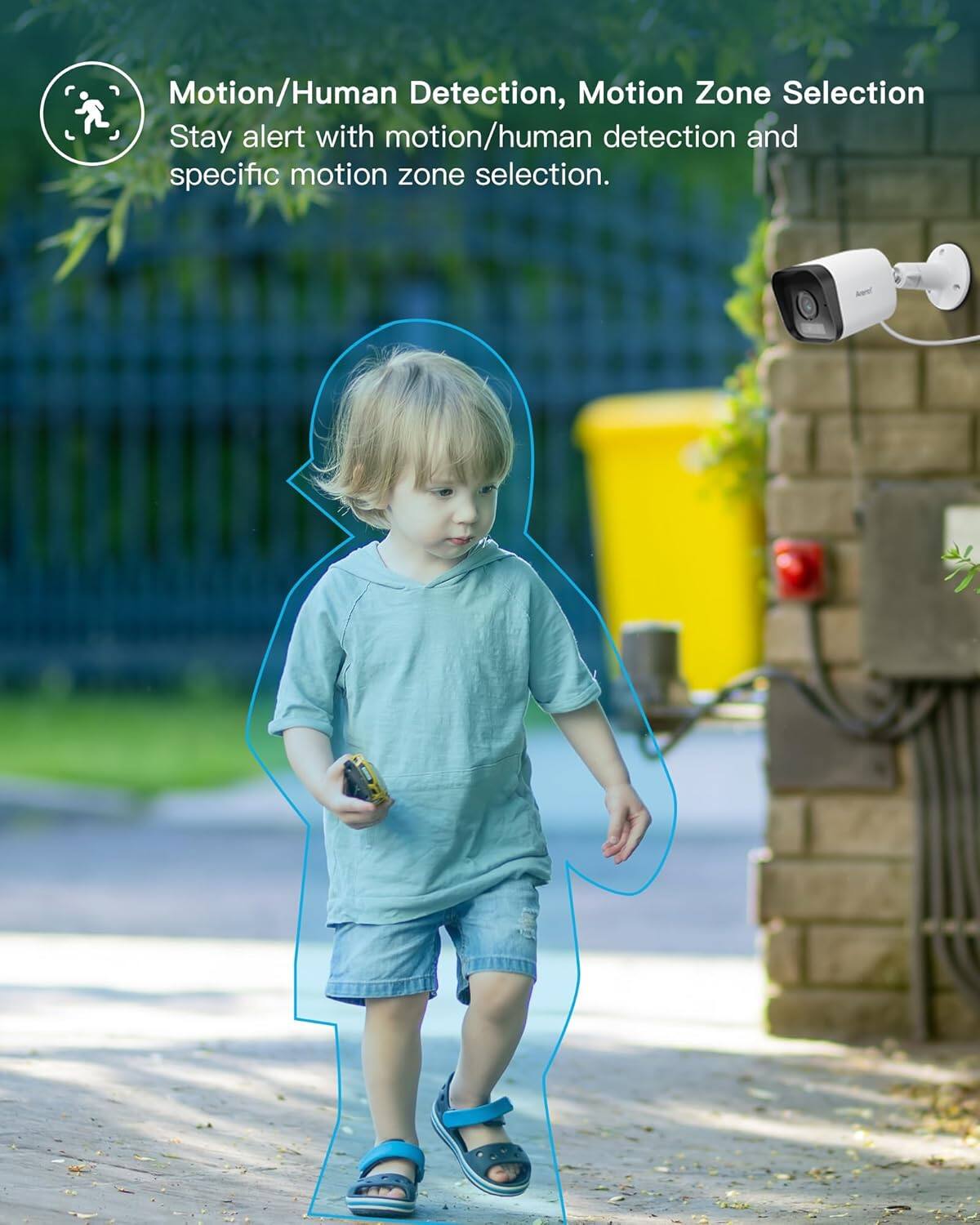 Motion/Human Detection, Motion Zone Selection: Stay alert with motion/human detection and specific motion zone selection.