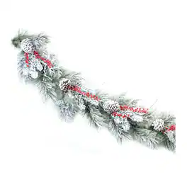 BreeBe - Snowy Pine Berry Garland 6'L - Green, White.