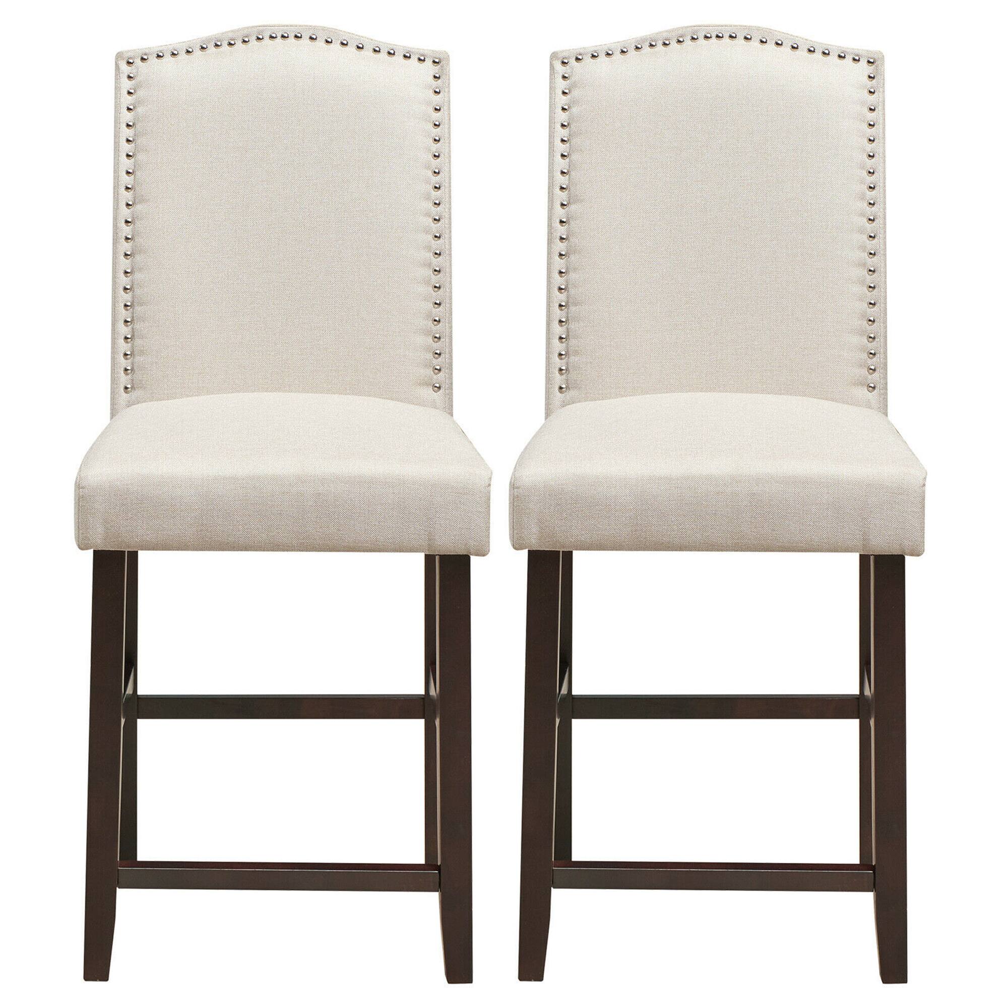 Alt View 4. Gymax - Gymax Set of 2 Fabric Barstools Nail Head Trim Counter Height Dining Side Chairs Beige - Beige.
